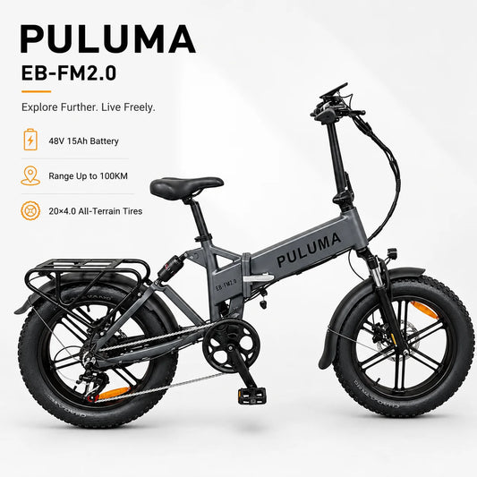 Bicicletta Elettrica Pieghevole PULUMA FM2.0, Batteria Rimovibile 48V15AH, Pneumatici All-Terrain 20*4 Pollici, E-Bike da Montagna per Adulti, Velocità 25km/h, 7 Velocità, Freni a Disco Idraulici, Autonomia 100km