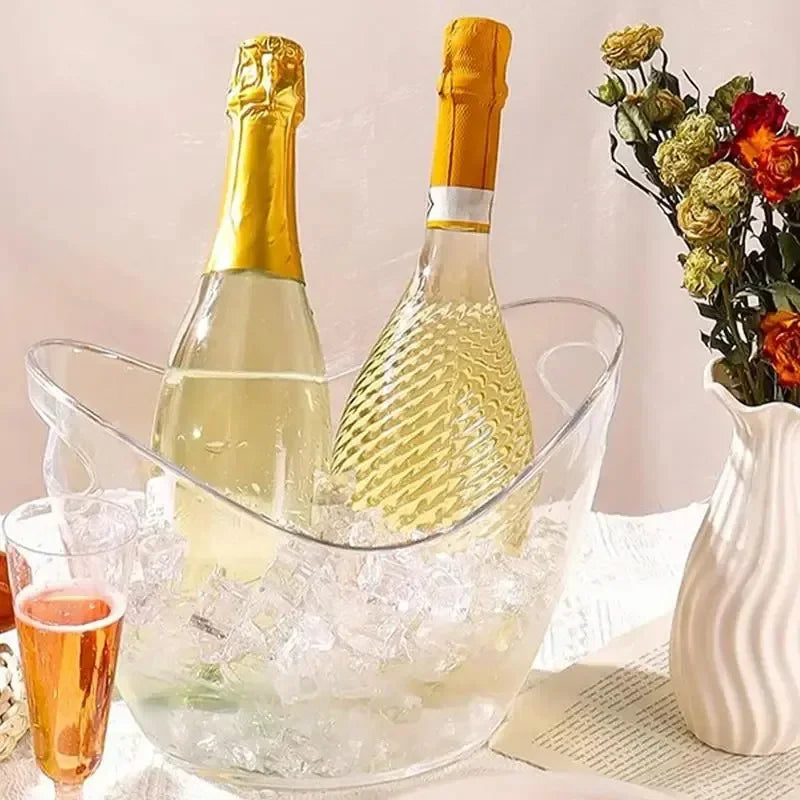 Secchiello per il ghiaccio trasparente da 4 litri Maniglia per vasca per bevande Raffreddamento Secchiello per il ghiaccio grande per vino Champagne Bar Forniture per la famiglia Vino Birra Refrigeratore