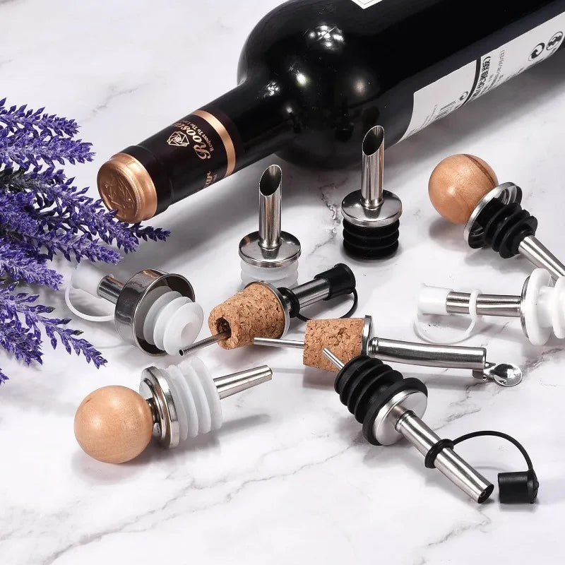 Versatori per bottiglie in acciaio inossidabile Beccuccio per olio d'oliva con ribaltamento automatico, tappi per bottiglie di vino con design in sughero, per liquidi, olio d'oliva, vino