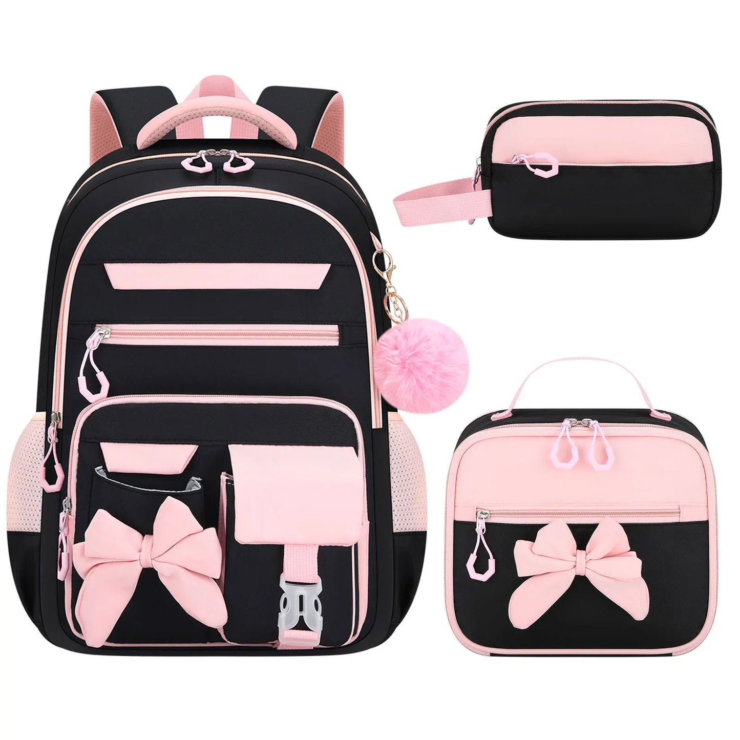 Set di 3 Pezzi: Zaini Scolastici Elementari di Grande Capacità, Carini per Ragazze delle Scuole Medie con Astuccio e Set Porta Pranzo
