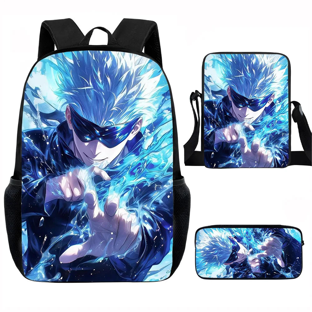 J-Jujutsu Kaisen 3 pezzi Set Zaino 40 cm/15,7 pollici Borse da scuola Borsa a tracolla Astuccio Borsa per libri per computer per ragazzi Ragazze Miglior regalo