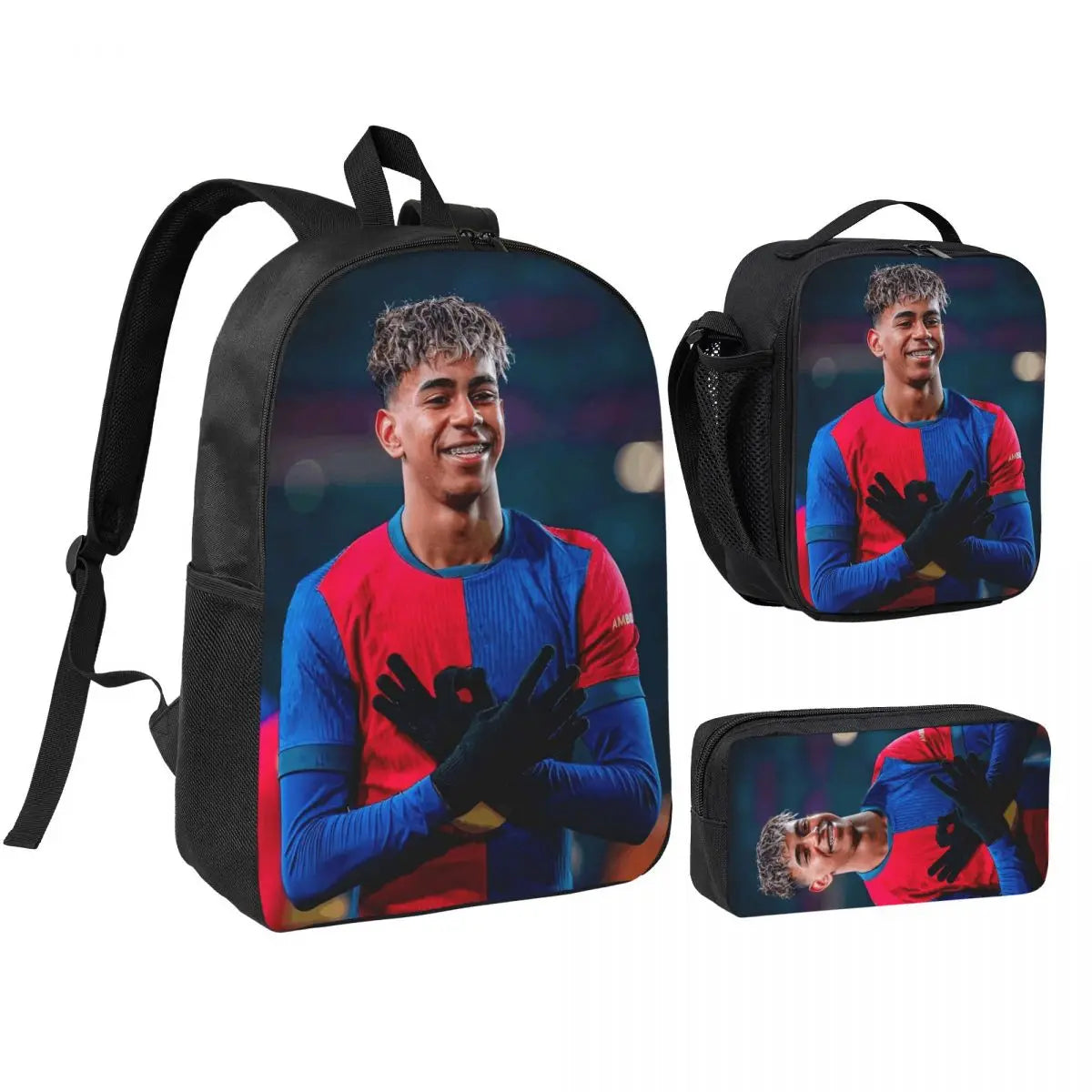 3pecs/set Calcio Numero 19 Lamine Y-Yamal Zaino per studente Borsa a tracolla per scuola superiore Borsa per il pranzo Astuccio