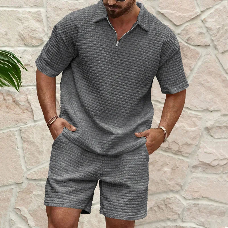2024 Tendenze primaverili ed estive da uomo europei e americani Tuta sportiva con risvolto all'aperto per giovani Pantaloncini a maniche corte scozzesi piccoli