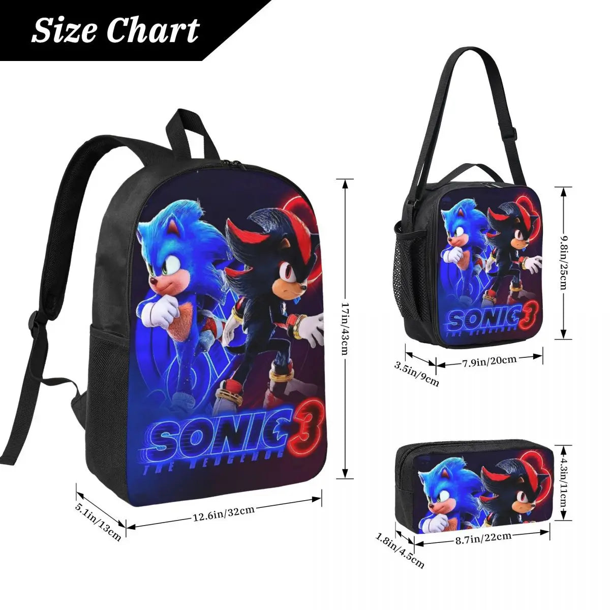 Sonices The H-edgehogs 3 3pecs/set Zaino per borse di tela per scuole superiori adolescenti Borsa per il pranzo Astuccio