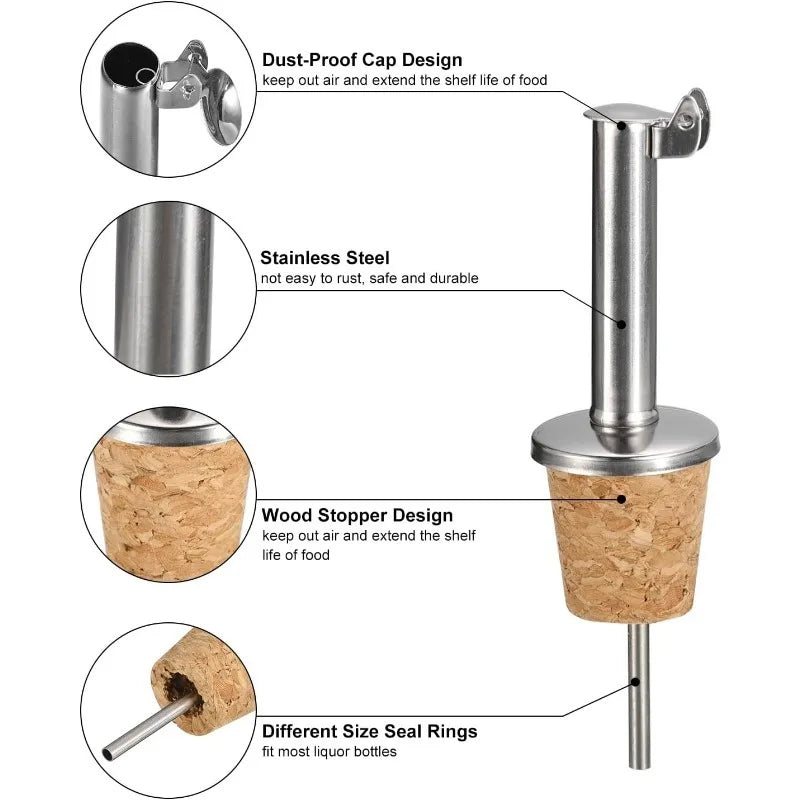 Versatori per bottiglie in acciaio inossidabile Beccuccio per olio d'oliva con ribaltamento automatico, tappi per bottiglie di vino con design in sughero, per liquidi, olio d'oliva, vino
