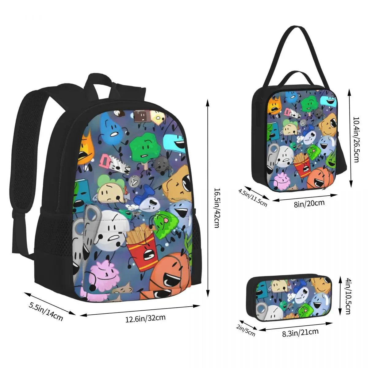 BFDI Battle For Dream Island 3pecs/set Zaino per studente College Borsa a tracolla Borsa per il pranzo Astuccio