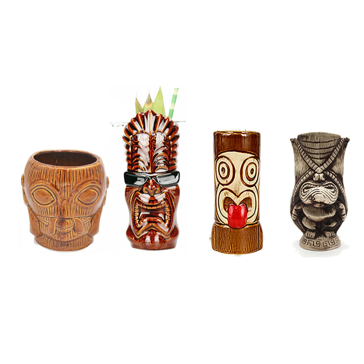Tiki Tazze in ceramica hawaiana Luau Party Tazze Bicchieri, graziosi bicchieri da cocktail esotici, Tiki Bar