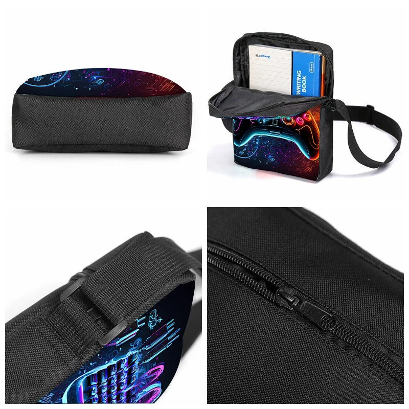 Set di 3 Zaini GamePad con Borsa a Tracolla, Astuccio e Zaino Scolastico per Ragazzi/Ragazze, Miglior Regalo, Zaini Scolastici 2D con Cartoni Animati