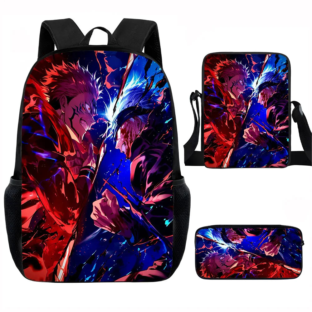 J-Jujutsu Kaisen 3 pezzi Set Zaino 40 cm/15,7 pollici Borse da scuola Borsa a tracolla Astuccio Borsa per libri per computer per ragazzi Ragazze Miglior regalo