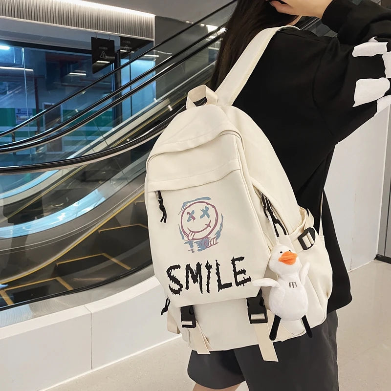 Zaino frontale tascabile, bookbag in nylon tinta unita stile preppy, borsa da scuola Kawaii con doppia maniglia di grande capacità
