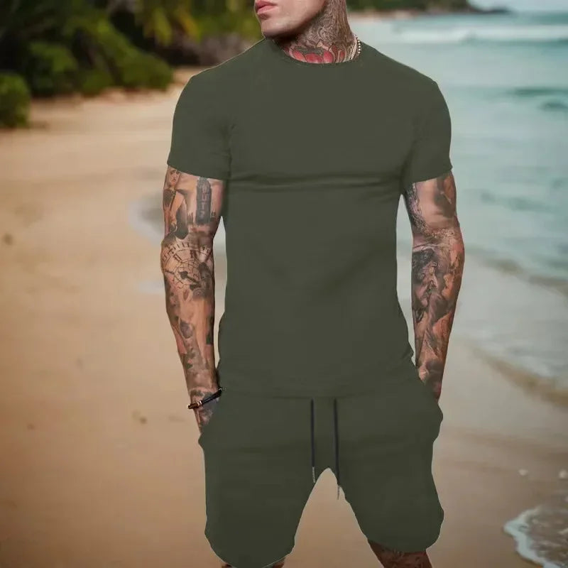 Completo Sportivo Estivo alla Moda e Casual da Uomo, T-Shirt Traspirante e Pantaloncini, Set Due Pezzi Casual e Trendy