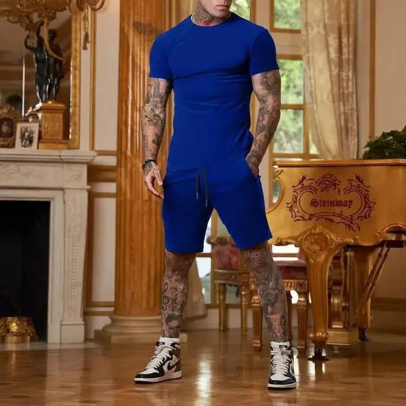 Completo Sportivo Estivo alla Moda e Casual da Uomo, T-Shirt Traspirante e Pantaloncini, Set Due Pezzi Casual e Trendy
