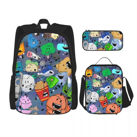 BFDI Battle For Dream Island 3pecs/set Zaino per studente College Borsa a tracolla Borsa per il pranzo Astuccio