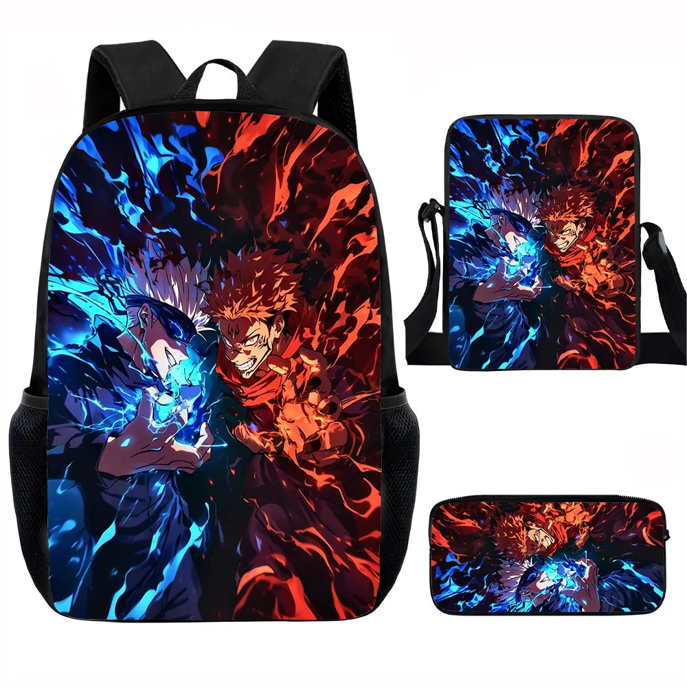 J-Jujutsu Kaisen 3 pezzi Set Zaino 40 cm/15,7 pollici Borse da scuola Borsa a tracolla Astuccio Borsa per libri per computer per ragazzi Ragazze Miglior regalo