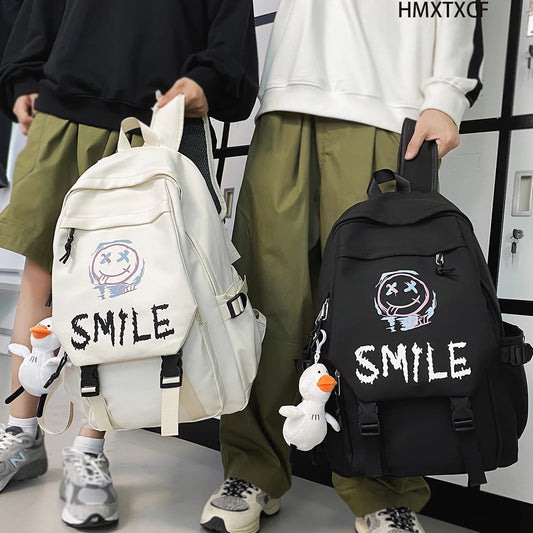 Zaino frontale tascabile, bookbag in nylon tinta unita stile preppy, borsa da scuola Kawaii con doppia maniglia di grande capacità