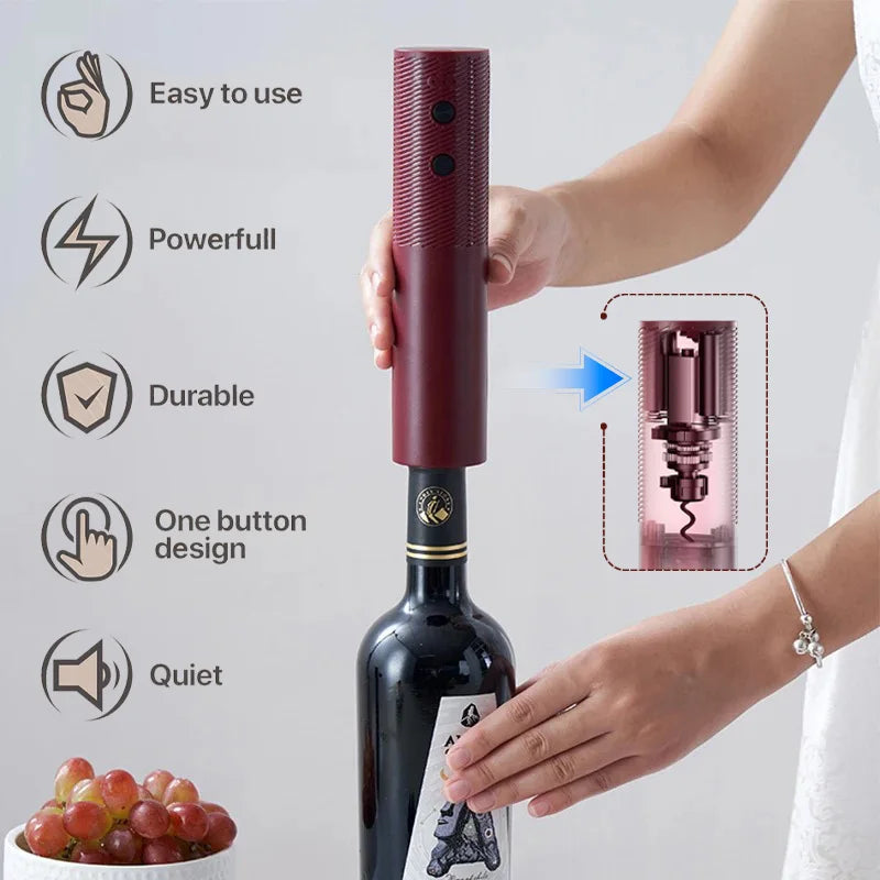 Apribottiglie elettrico per vino Cavatappi automatico per vino Apribottiglie ricaricabile Pulsante con un clic Strumenti per vino Bar Prodotti da cucina