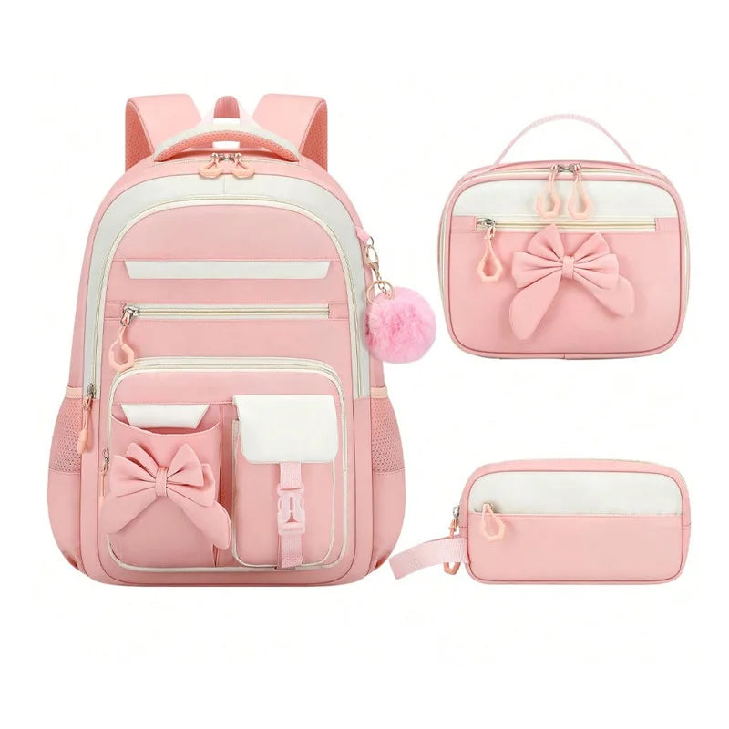 Set di 3 Pezzi: Zaini Scolastici Elementari di Grande Capacità, Carini per Ragazze delle Scuole Medie con Astuccio e Set Porta Pranzo