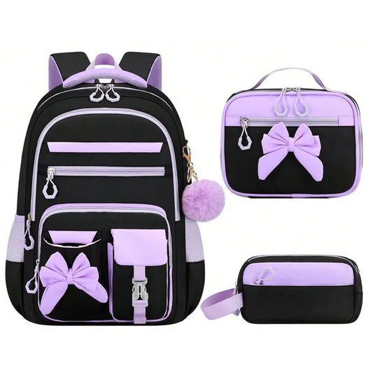 Set di 3 Pezzi: Zaini Scolastici Elementari di Grande Capacità, Carini per Ragazze delle Scuole Medie con Astuccio e Set Porta Pranzo