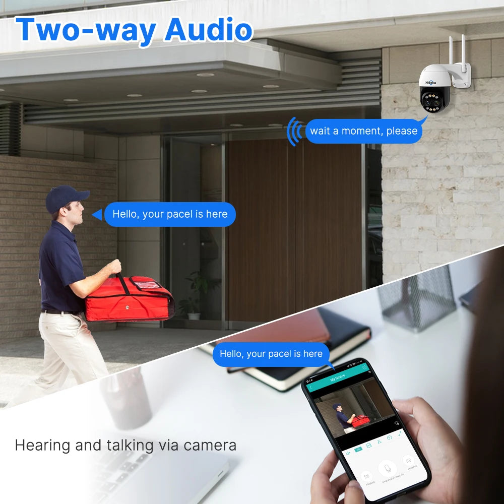 Hiseeu 4K 8MP Dual Lens PTZ Wifi Telecamera IP Zoom 8X Esterno HD Visione notturna a colori Rilevazione umana Telecamere di videosorveglianza