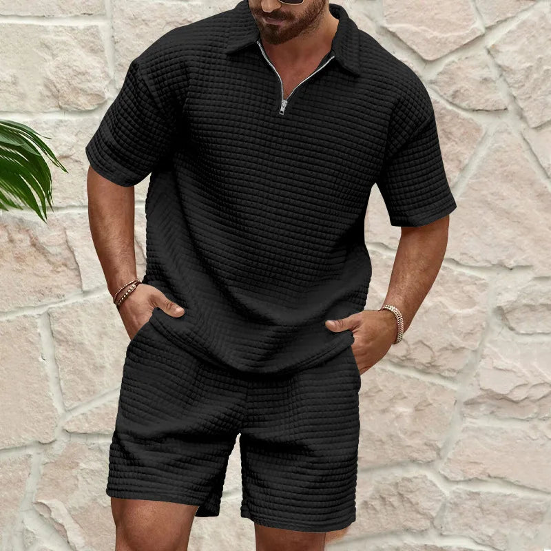 2024 Tendenze primaverili ed estive da uomo europei e americani Tuta sportiva con risvolto all'aperto per giovani Pantaloncini a maniche corte scozzesi piccoli